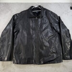 Vintage GAP Jacket Mens XL Black Leather Full Zip Lined Quilted Bomber Pockets